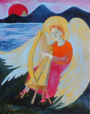 ANGEL PLAYING A HARP. Adamovich Janna