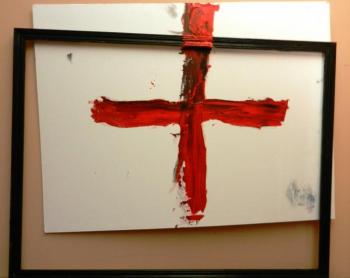 Red cross in a black frame. Perez Ruslan