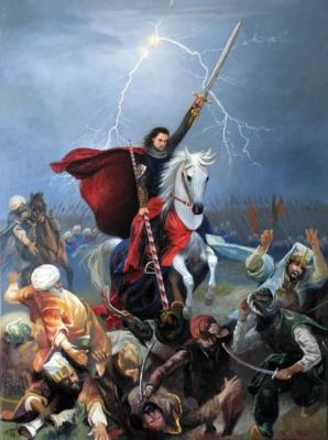The appearance of St. George, patron saint of the hosts of Moldova, at the Battle of Vaslui January 10, 1475