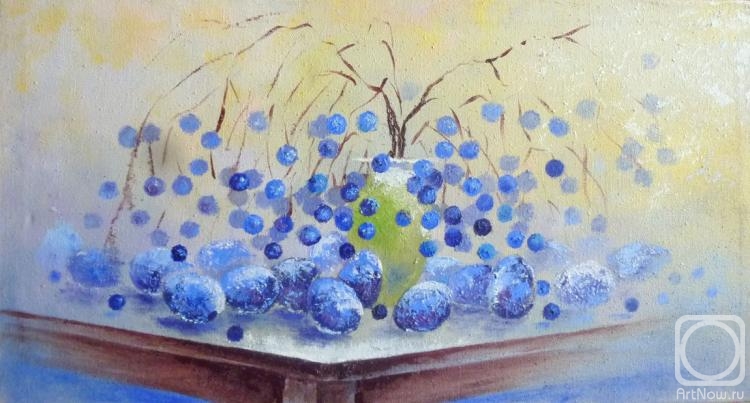 Naddachin Sergey. Blue still life with blackthorn and plums