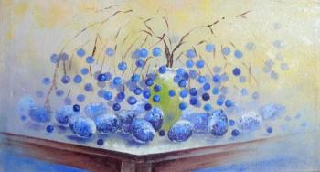 Blue still life with blackthorn and plums. Naddachin Sergey