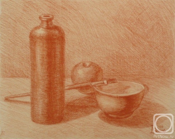 Lukaneva Larissa. Still Life with an Apple and a Paint Brush