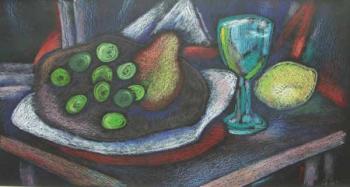 Still life with pear and glass