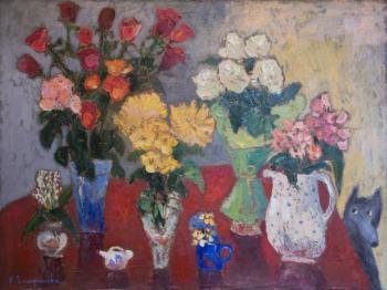 Flowers and children's kettle. Gladysheva Elena