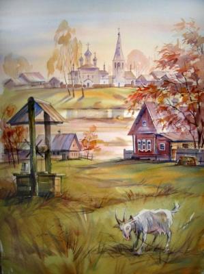 Autumn landscape with a goat. Teplov Sergey