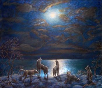 Moon and wolves