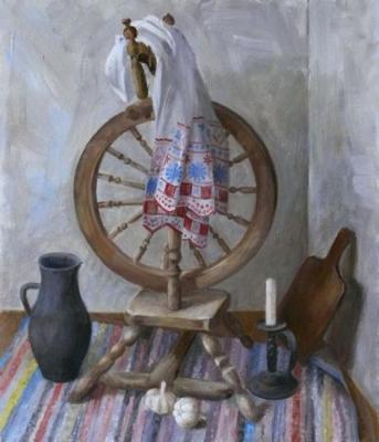 Still life with spinning wheel