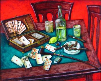 Still life with maps and bottle. Krasavin-Belopolskiy Yury