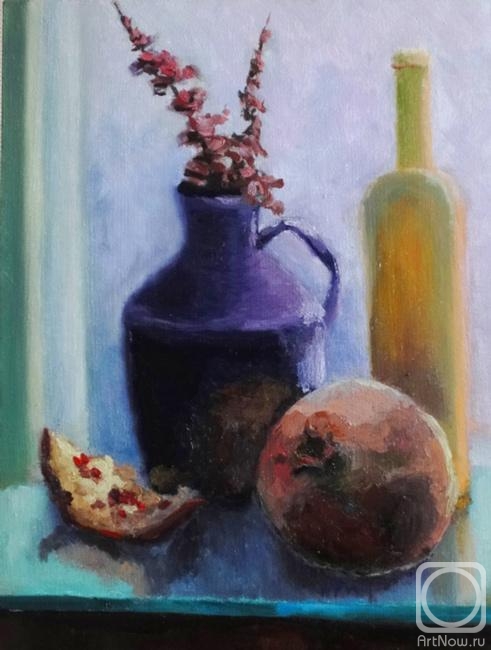 Gvozdetskaya Irina. Still life with pomegranate and blue vase