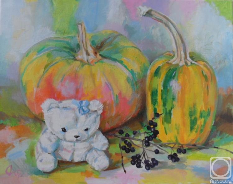 Trosinenko Olga. Still life with a bear and pumpkins