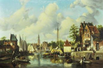 Holland landscape with view to city's canal