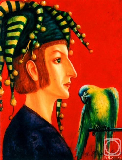 Krasavin-Belopolskiy Yury. Jester with parrot