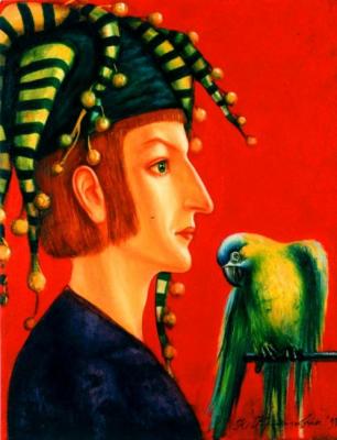 Jester with parrot. Krasavin-Belopolskiy Yury