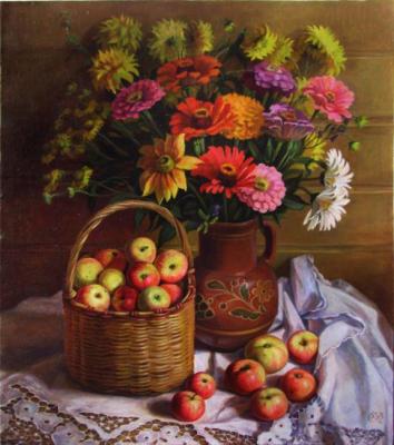 Garden flowers and apples. Shumakova Elena
