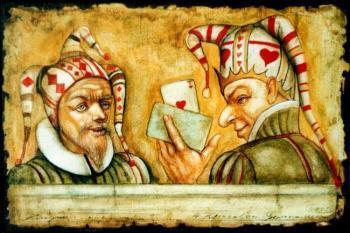 Two Jesters with cards