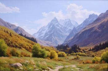 Russian glade in autumn. Mount Dombai-Ulgen. Arsentev Dmitriy
