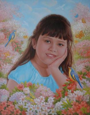 Portrait of a girl among flowers
