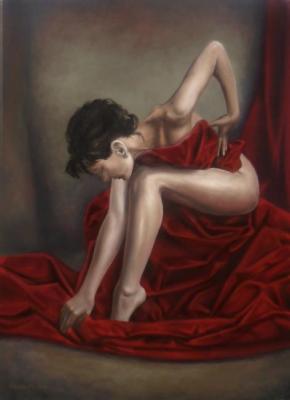 The girl with the red cloth. Kreneva Ekaterina