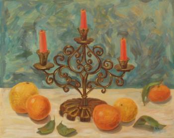 Still Life with Candlestick and Oranges. Lukaneva Larissa