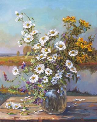 Panov Eduard Parfirevich. Daisies on the riverbank