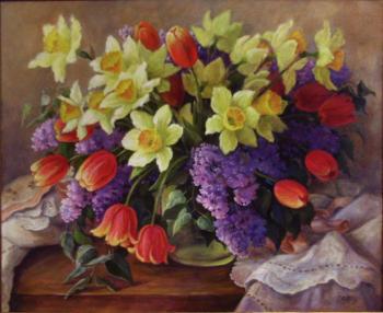 Painting Daffodils and tulips. Shumakova Elena