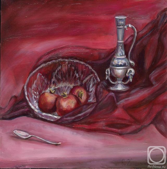 Kashina Eugeniya. Still life with pomegranates and a pitcher