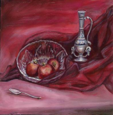 Still life with pomegranates and a pitcher. Kashina Eugeniya