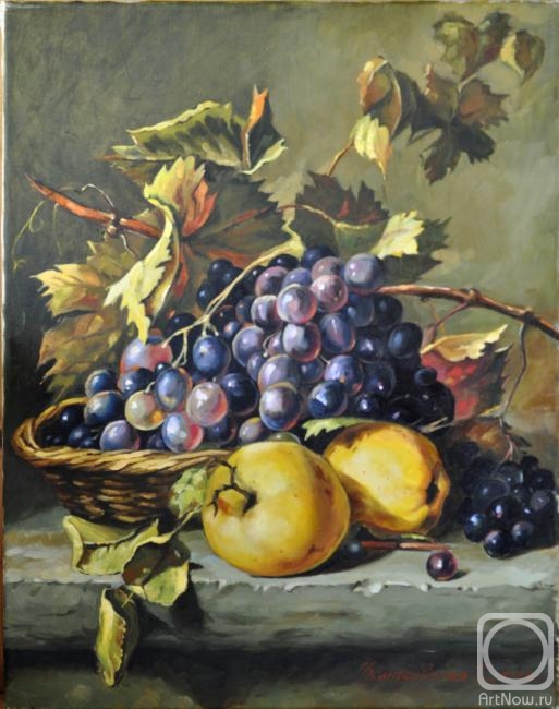 Komarovskaya Yelena. Still-life with apples and grapes