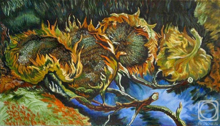 Nikolskaya Liudmila. Four cut sunflowers. Van Gogh (copy)