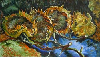 Four cut sunflowers. Van Gogh (copy). Nikolskaya Liudmila