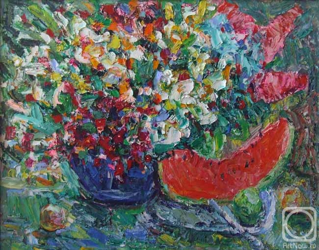 Bondarevskiy Yevhen. Still life with watermelon and flowers