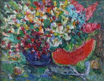 Still life with watermelon and flowers. Bondarevskiy Yevhen