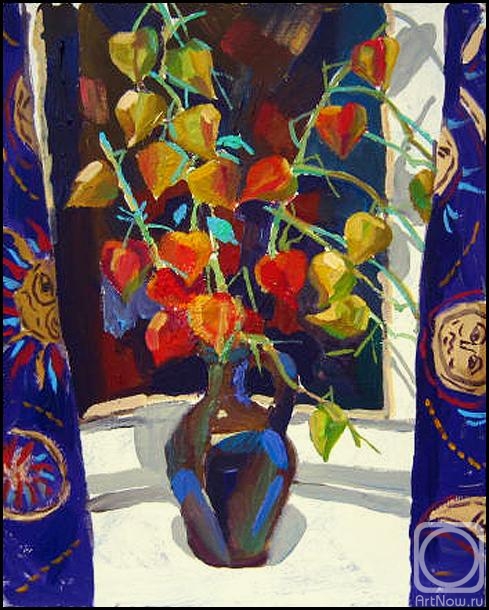 Ivanov Aleksandr. Flowers on the background of the night window