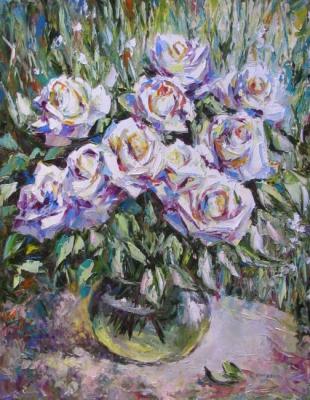 White roses in the garden. Kruglova Svetlana