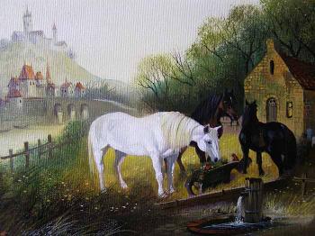 Romantic landscape with a white horse. Gerasimov Vladimir