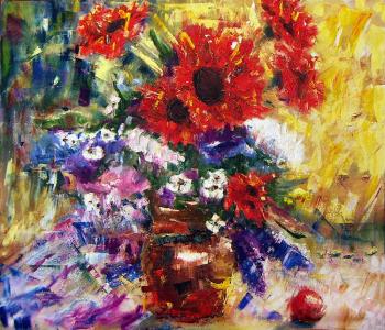Still life with red gerberas. Zhadko Grigory