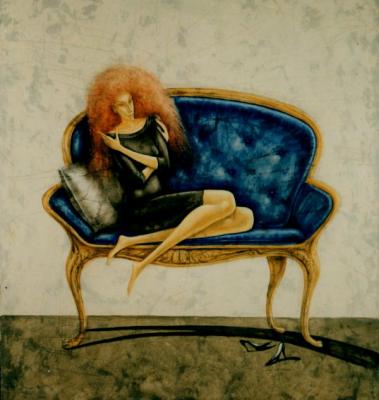On the blue sofa. Krasavin-Belopolskiy Yury