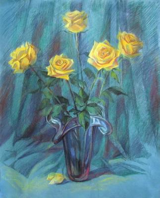 Yellow roses on turquoise. Tulinova (Grigorova) Elena