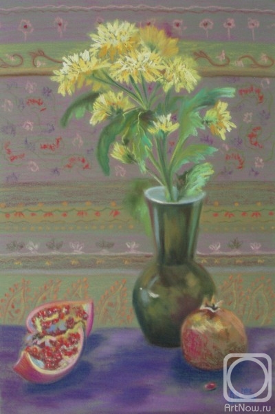 Lukaneva Larissa. Still Life with Yellow Chrysanthemum and Pomegranates