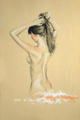 Bather with long hair