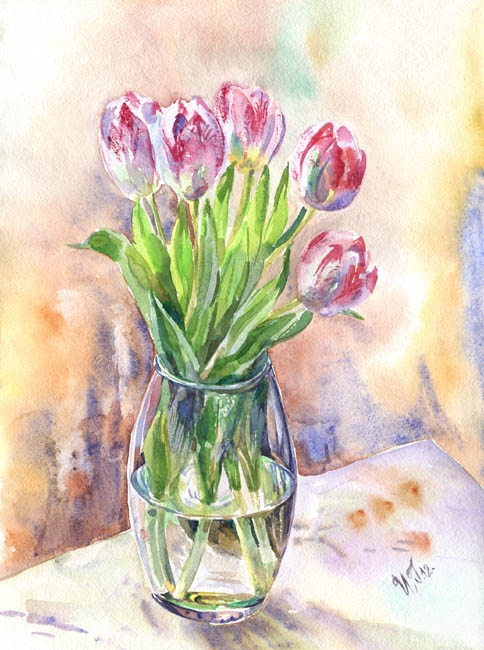 Green Irina. Tulips in a vase