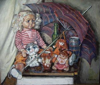 Still life with toys and umbrella. Yaguzhinskaya Anna