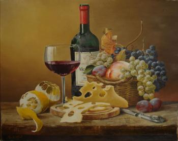 Still life with a bottle of "Mouton"