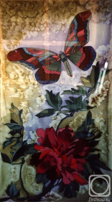 Davydova Lyudmila. Curtain "Peonies and a butterfly" (fragment)