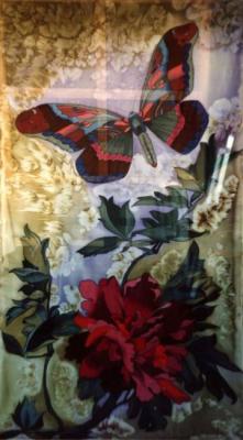 Curtain "Peonies and a butterfly" (fragment)