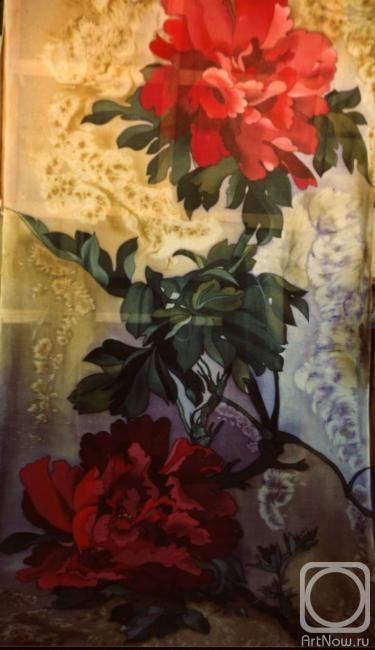 Davydova Lyudmila. Curtain "Peonies and a butterfly" (fragment)
