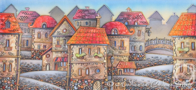 Sobol Lyudmyla. Batik "Old Town with Red Roofs"