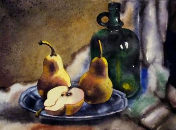 With pears and bottle