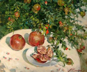 Still life under a pomegranate tree