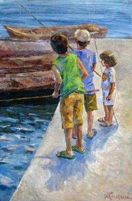 Young fishermen. Kolokolov Anton